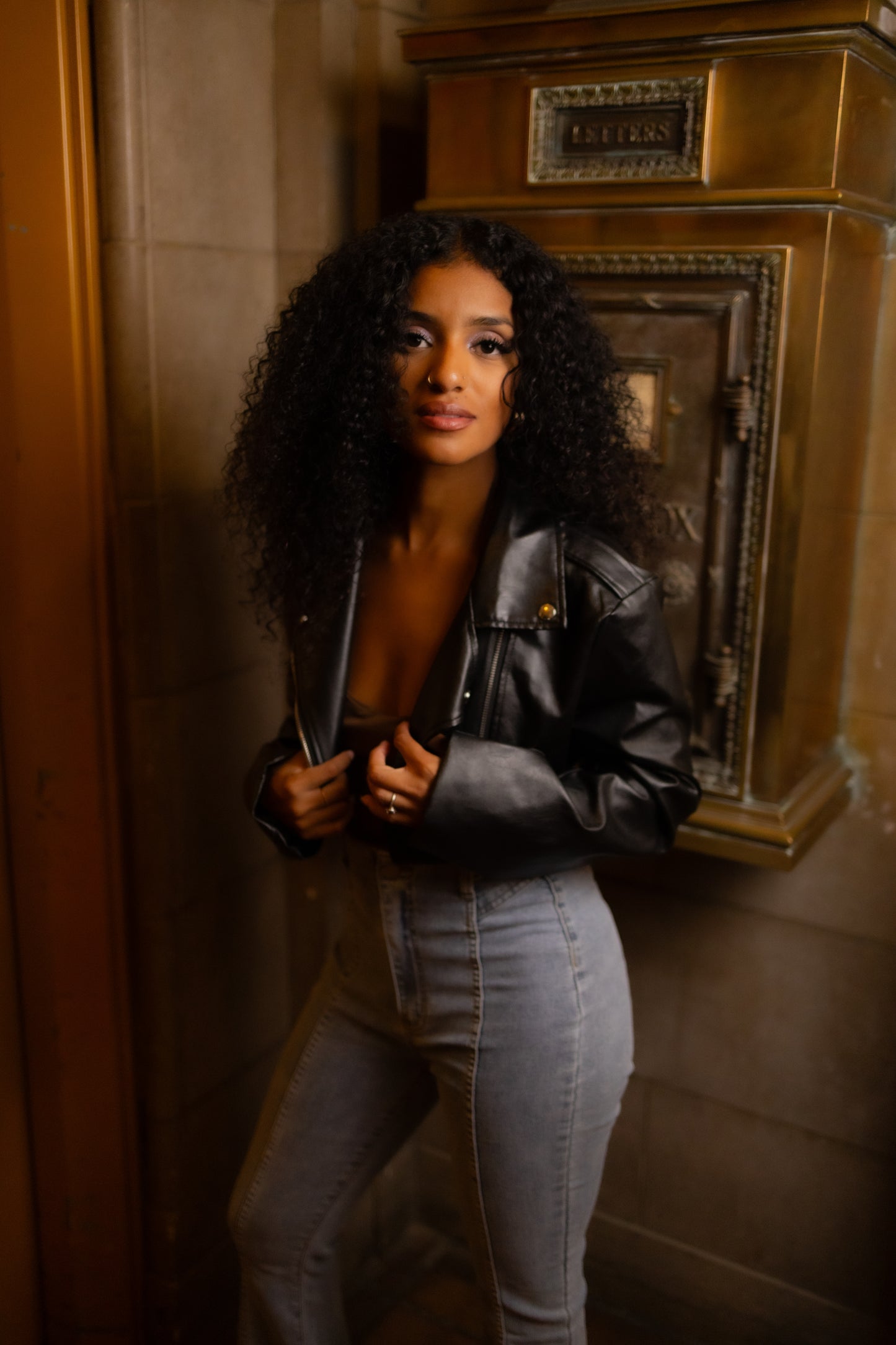Crop leather jacket
