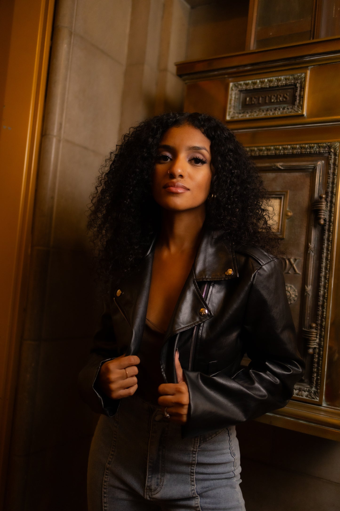 Crop leather jacket
